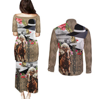 Kentucky Racing Horses Derby Hat Woman Couples Matching Puletasi and Long Sleeve Button Shirt Churchill Downs and Shoehorse Roses - Wonder Print Shop