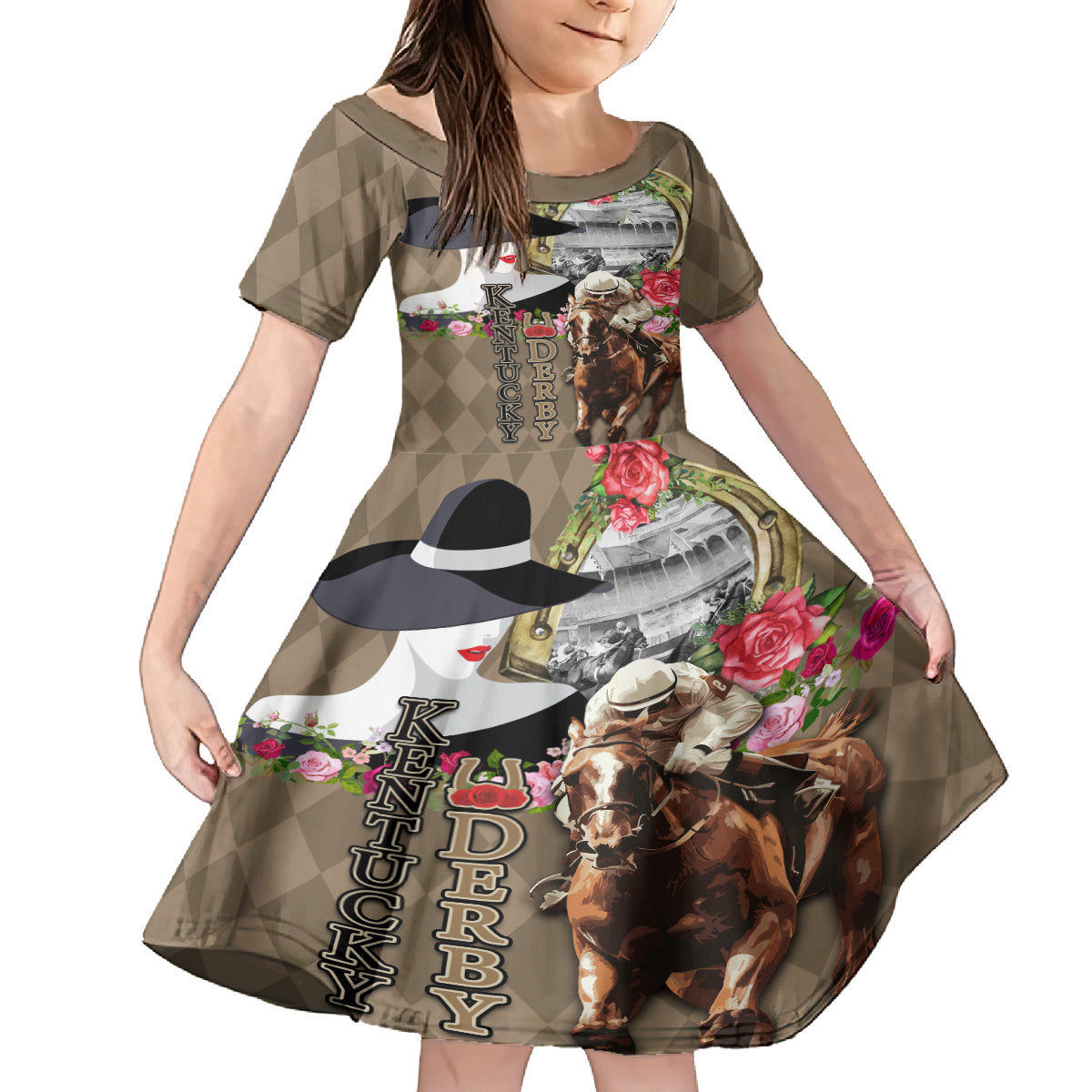 Kentucky Racing Horses Derby Hat Woman Family Matching Puletasi and Hawaiian Shirt Churchill Downs and Shoehorse Roses - Wonder Print Shop