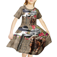 Kentucky Racing Horses Derby Hat Woman Kid Short Sleeve Dress Churchill Downs and Shoehorse Roses - Wonder Print Shop