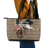 Kentucky Racing Horses Derby Hat Woman Leather Tote Bag Churchill Downs and Shoehorse Roses - Wonder Print Shop