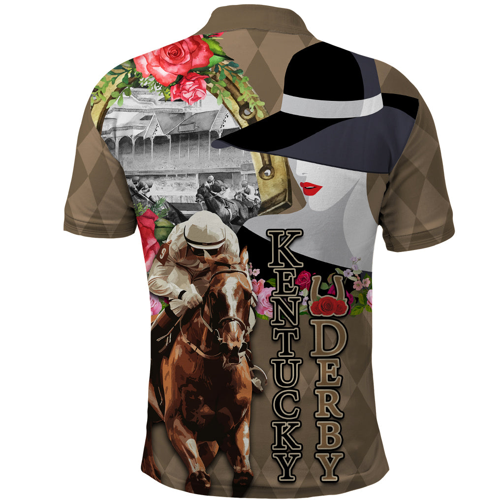 Kentucky Racing Horses Derby Hat Woman Polo Shirt Churchill Downs and Shoehorse Roses - Wonder Print Shop