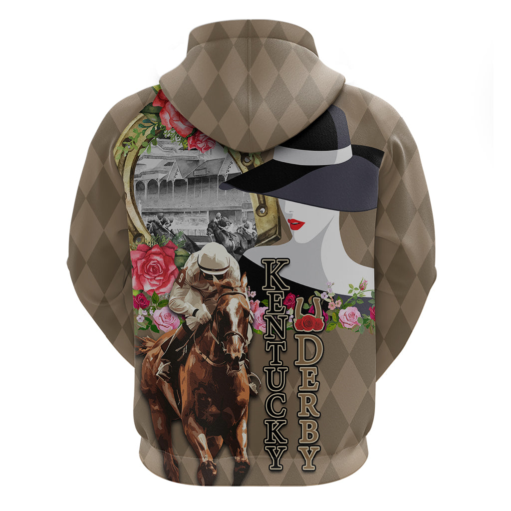 Kentucky Racing Horses Derby Hat Woman Zip Hoodie Churchill Downs and Shoehorse Roses - Wonder Print Shop