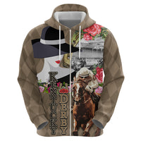 Kentucky Racing Horses Derby Hat Woman Zip Hoodie Churchill Downs and Shoehorse Roses - Wonder Print Shop
