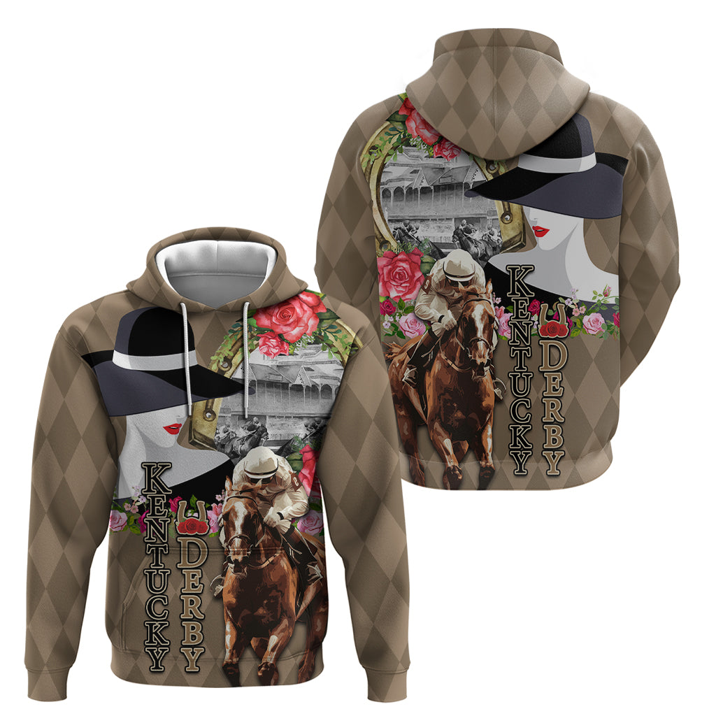 Kentucky Racing Horses Derby Hat Woman Zip Hoodie Churchill Downs and Shoehorse Roses - Wonder Print Shop