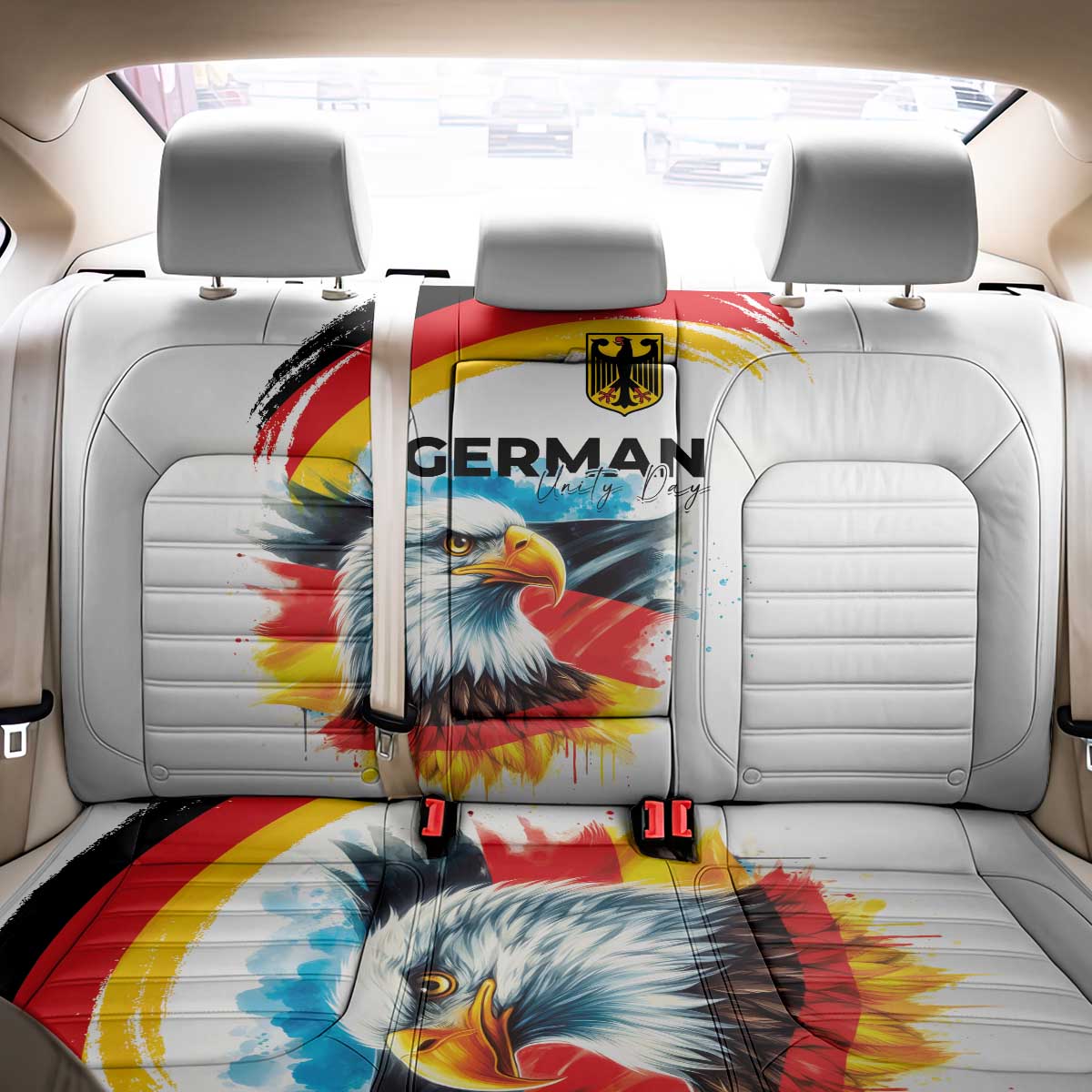 German Unity Day Back Car Seat Cover Germany Flag with Eagle Head and Emblem