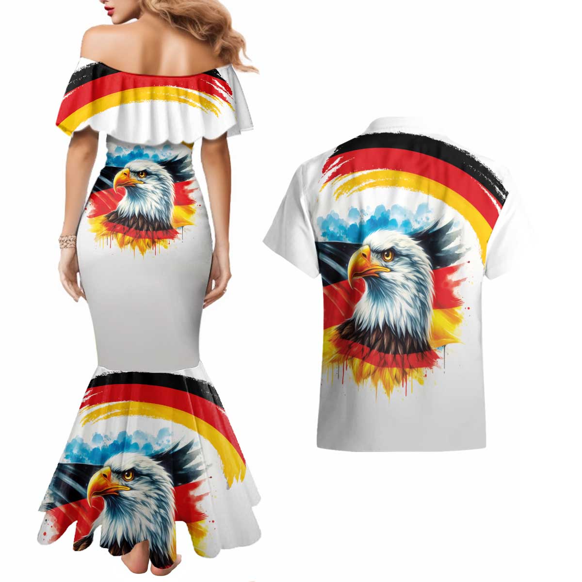 German Unity Day Couples Matching Mermaid Dress and Hawaiian Shirt Germany Flag with Eagle Head and Emblem