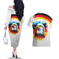 German Unity Day Couples Matching Off The Shoulder Long Sleeve Dress and Hawaiian Shirt Germany Flag with Eagle Head and Emblem