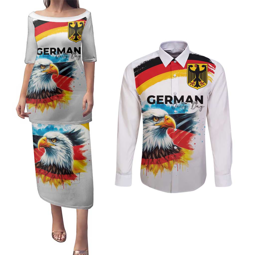 German Unity Day Couples Matching Puletasi and Long Sleeve Button Shirt Germany Flag with Eagle Head and Emblem