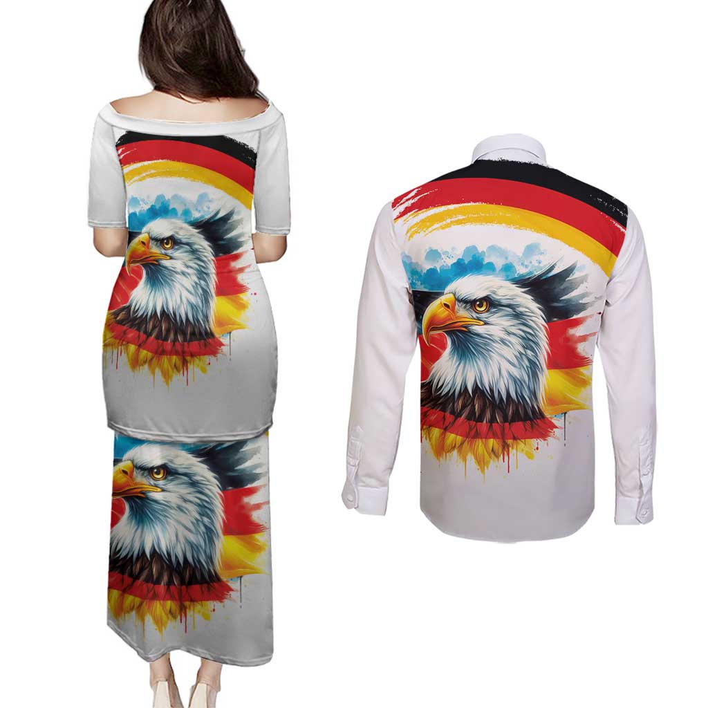 German Unity Day Couples Matching Puletasi and Long Sleeve Button Shirt Germany Flag with Eagle Head and Emblem
