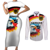 German Unity Day Couples Matching Short Sleeve Bodycon Dress and Long Sleeve Button Shirt Germany Flag with Eagle Head and Emblem