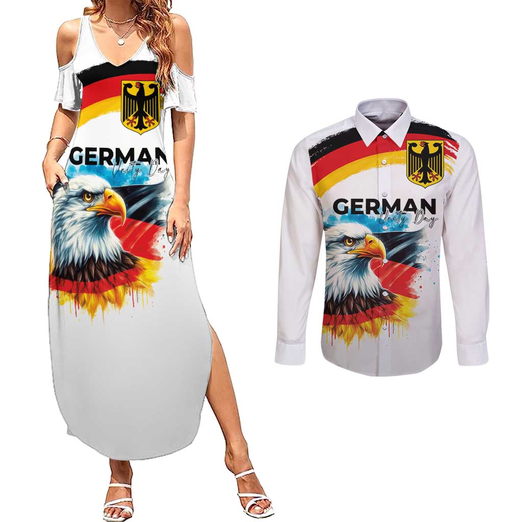 German Unity Day Couples Matching Summer Maxi Dress and Long Sleeve Button Shirt Germany Flag with Eagle Head and Emblem