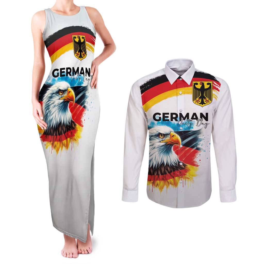 German Unity Day Couples Matching Tank Maxi Dress and Long Sleeve Button Shirt Germany Flag with Eagle Head and Emblem