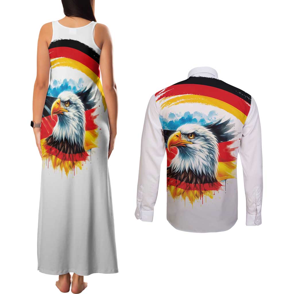 German Unity Day Couples Matching Tank Maxi Dress and Long Sleeve Button Shirt Germany Flag with Eagle Head and Emblem