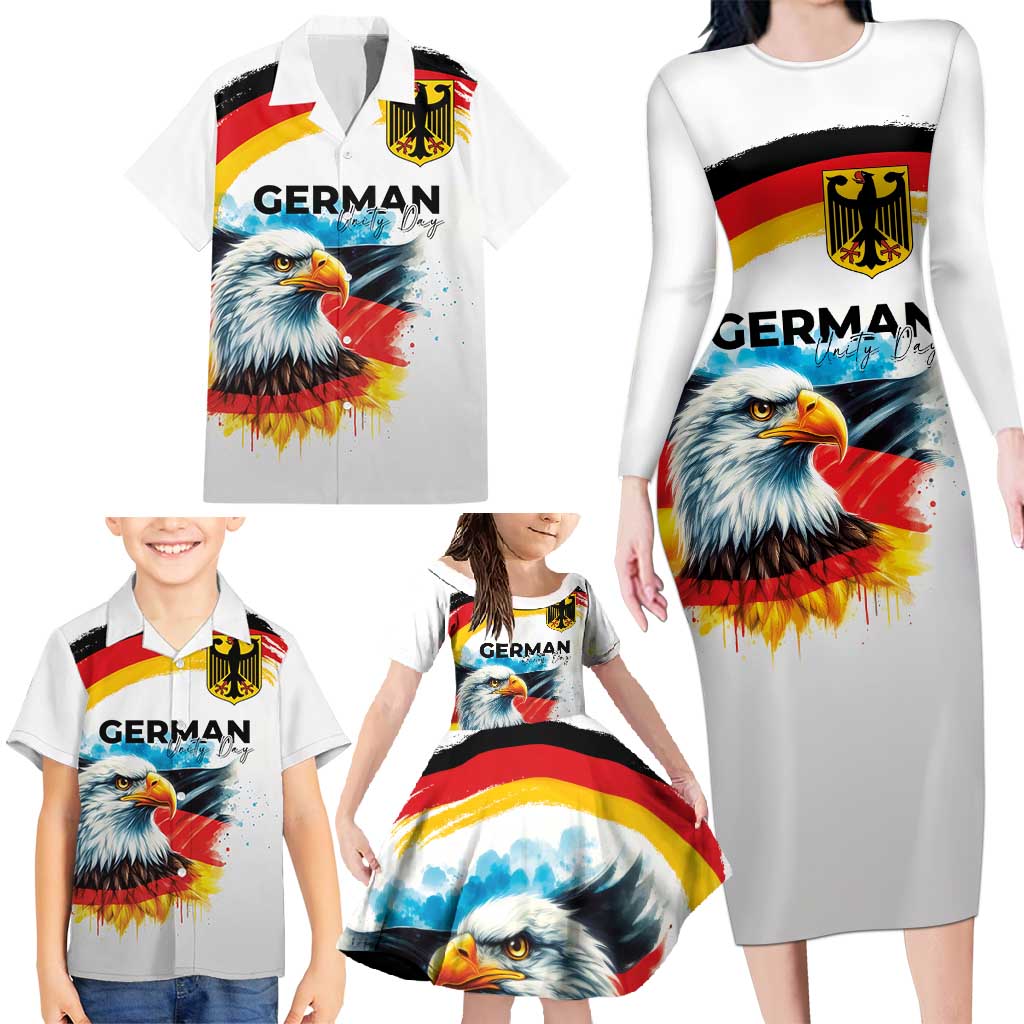 German Unity Day Family Matching Long Sleeve Bodycon Dress and Hawaiian Shirt Germany Flag with Eagle Head and Emblem