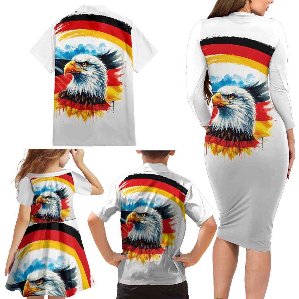 German Unity Day Family Matching Long Sleeve Bodycon Dress and Hawaiian Shirt Germany Flag with Eagle Head and Emblem