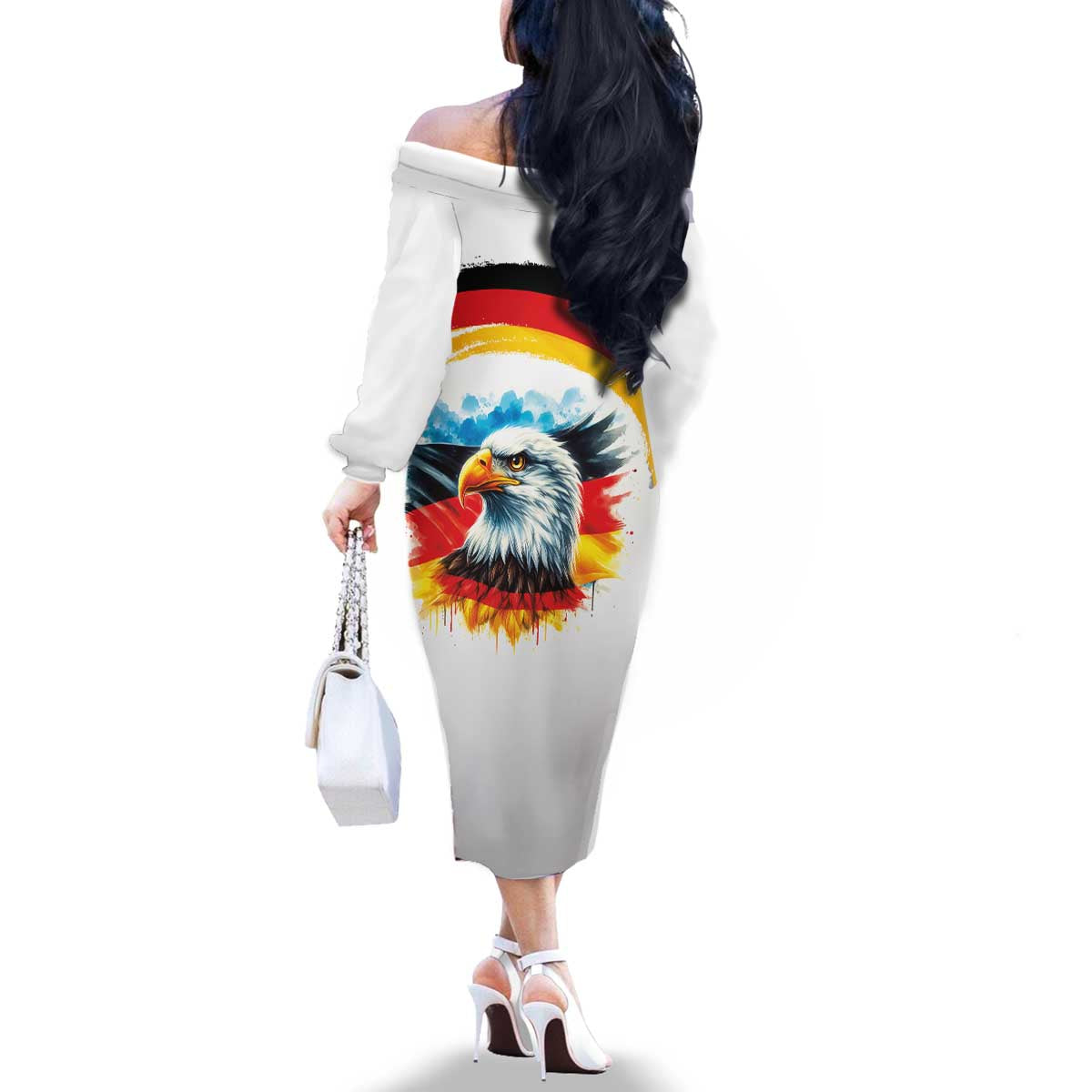 German Unity Day Family Matching Off The Shoulder Long Sleeve Dress and Hawaiian Shirt Germany Flag with Eagle Head and Emblem