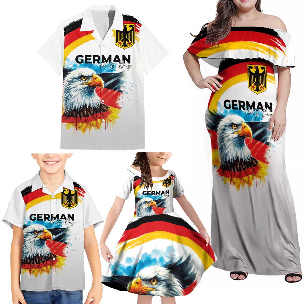 German Unity Day Family Matching Off Shoulder Maxi Dress and Hawaiian Shirt Germany Flag with Eagle Head and Emblem