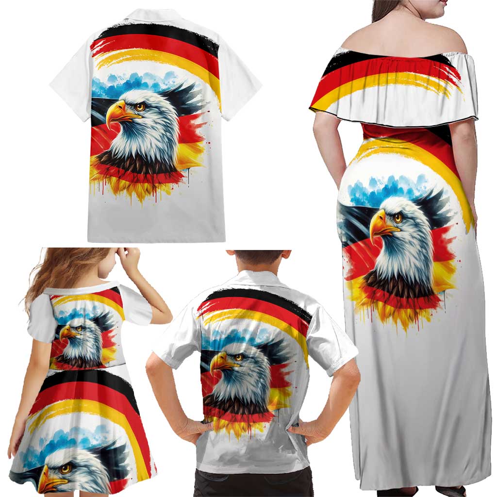 German Unity Day Family Matching Off Shoulder Maxi Dress and Hawaiian Shirt Germany Flag with Eagle Head and Emblem