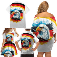 German Unity Day Family Matching Off Shoulder Short Dress and Hawaiian Shirt Germany Flag with Eagle Head and Emblem