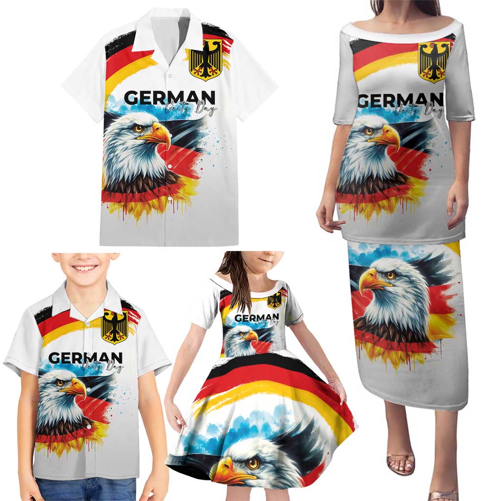 German Unity Day Family Matching Puletasi and Hawaiian Shirt Germany Flag with Eagle Head and Emblem