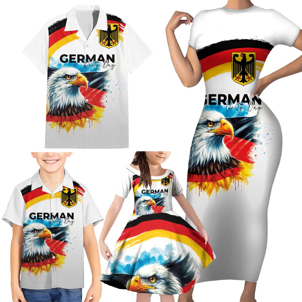 German Unity Day Family Matching Short Sleeve Bodycon Dress and Hawaiian Shirt Germany Flag with Eagle Head and Emblem
