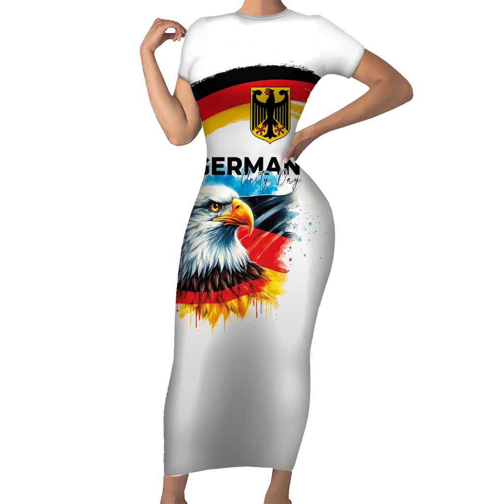 German Unity Day Family Matching Short Sleeve Bodycon Dress and Hawaiian Shirt Germany Flag with Eagle Head and Emblem
