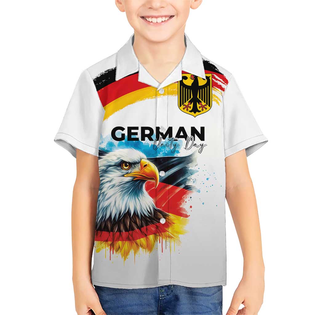 German Unity Day Kid Hawaiian Shirt Germany Flag with Eagle Head and Emblem