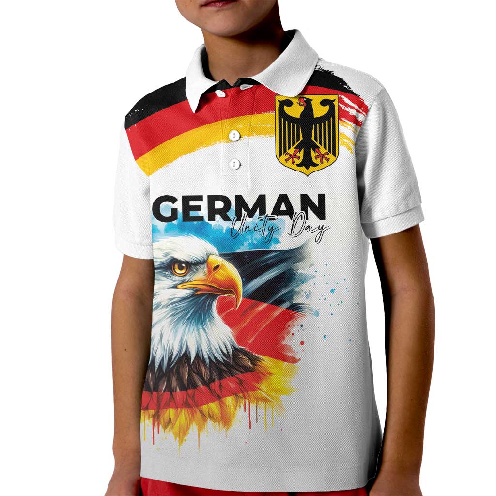 German Unity Day Kid Polo Shirt Germany Flag with Eagle Head and Emblem