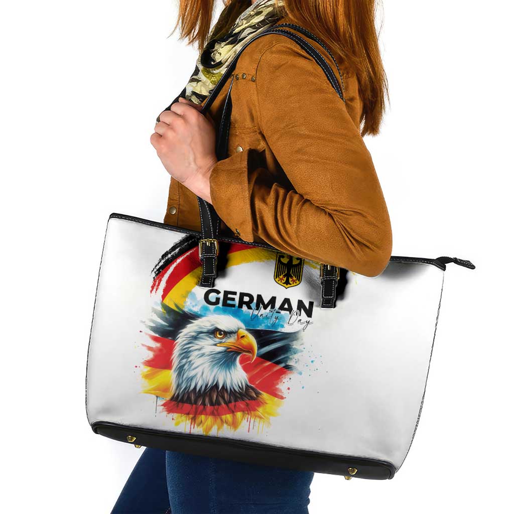 German Unity Day Leather Tote Bag Germany Flag with Eagle Head and Emblem