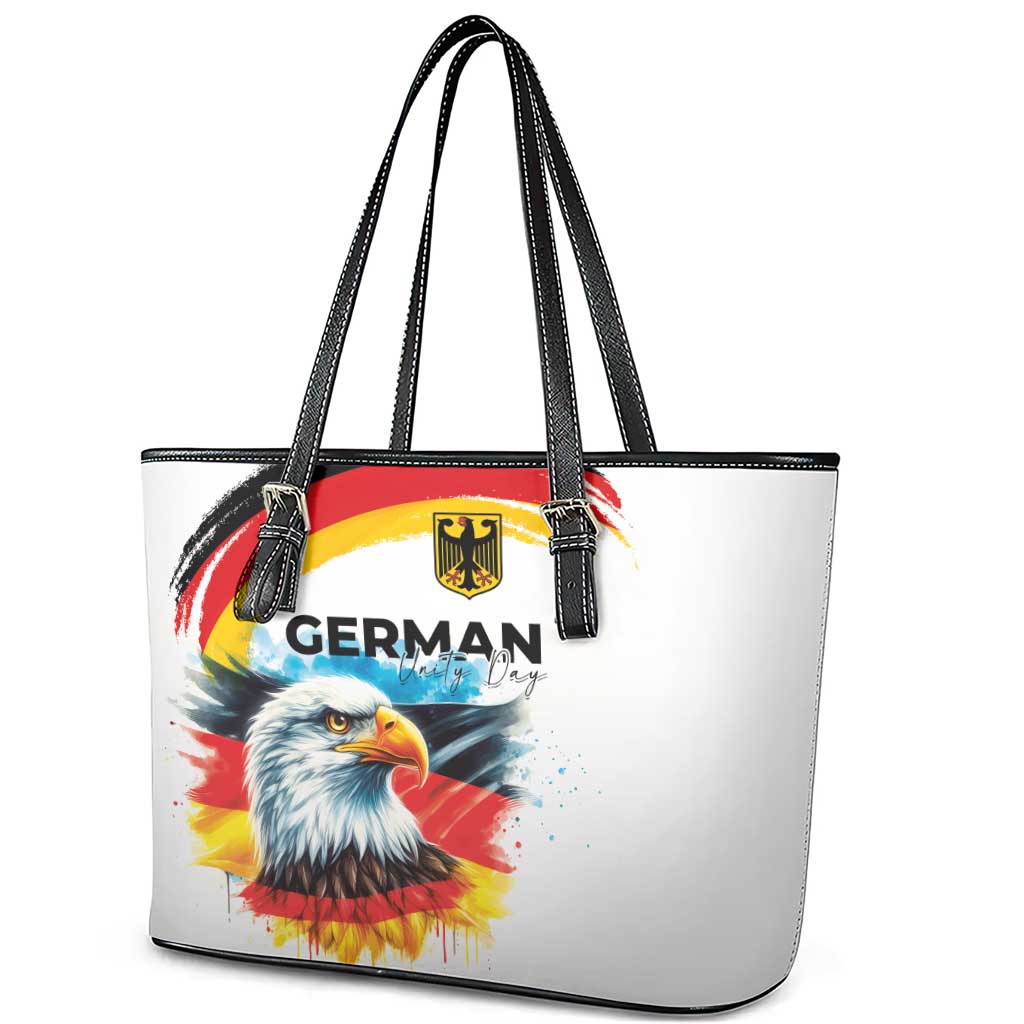 German Unity Day Leather Tote Bag Germany Flag with Eagle Head and Emblem