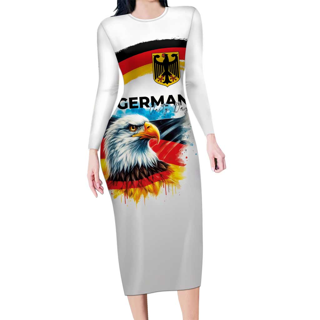 German Unity Day Long Sleeve Bodycon Dress Germany Flag with Eagle Head and Emblem