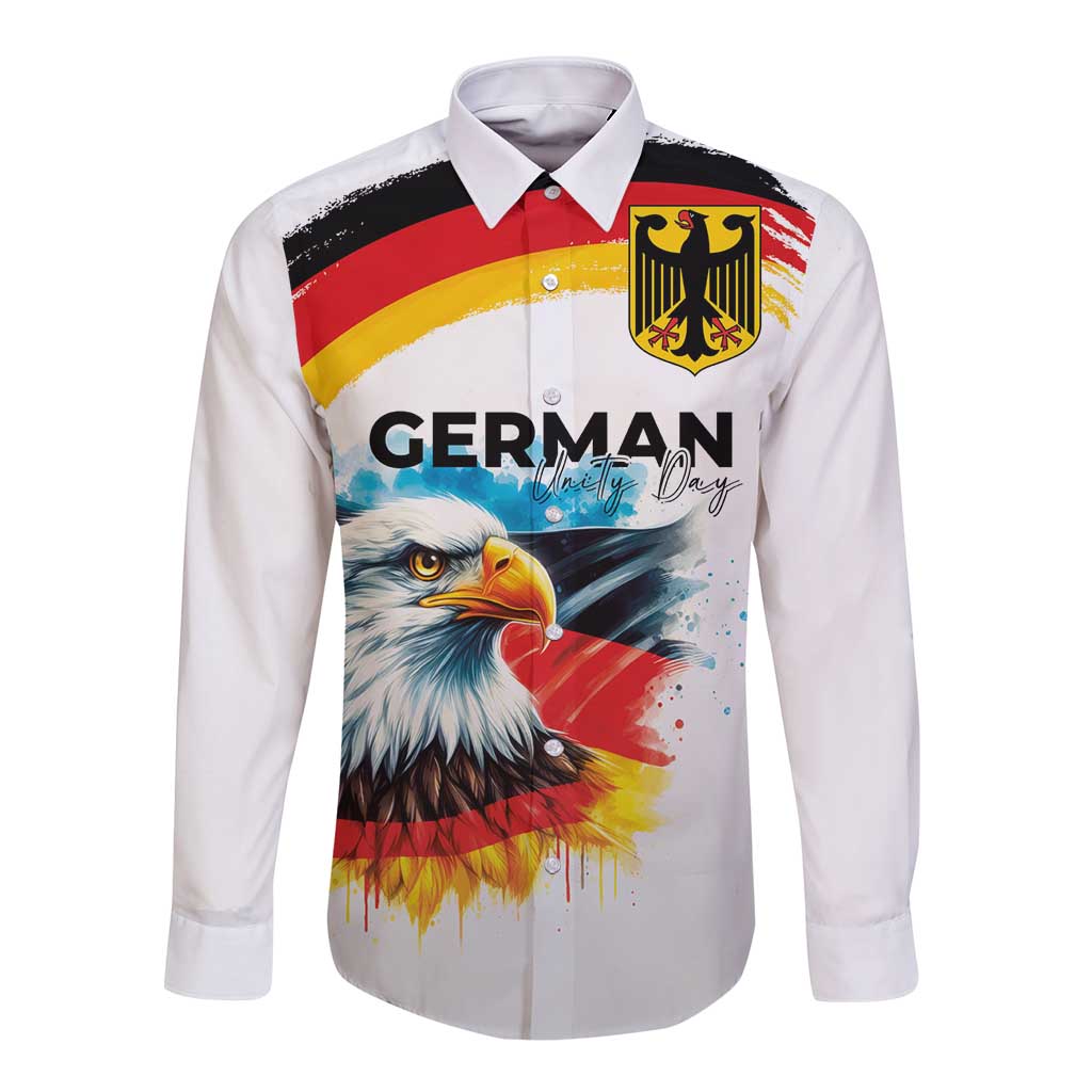 German Unity Day Long Sleeve Button Shirt Germany Flag with Eagle Head and Emblem