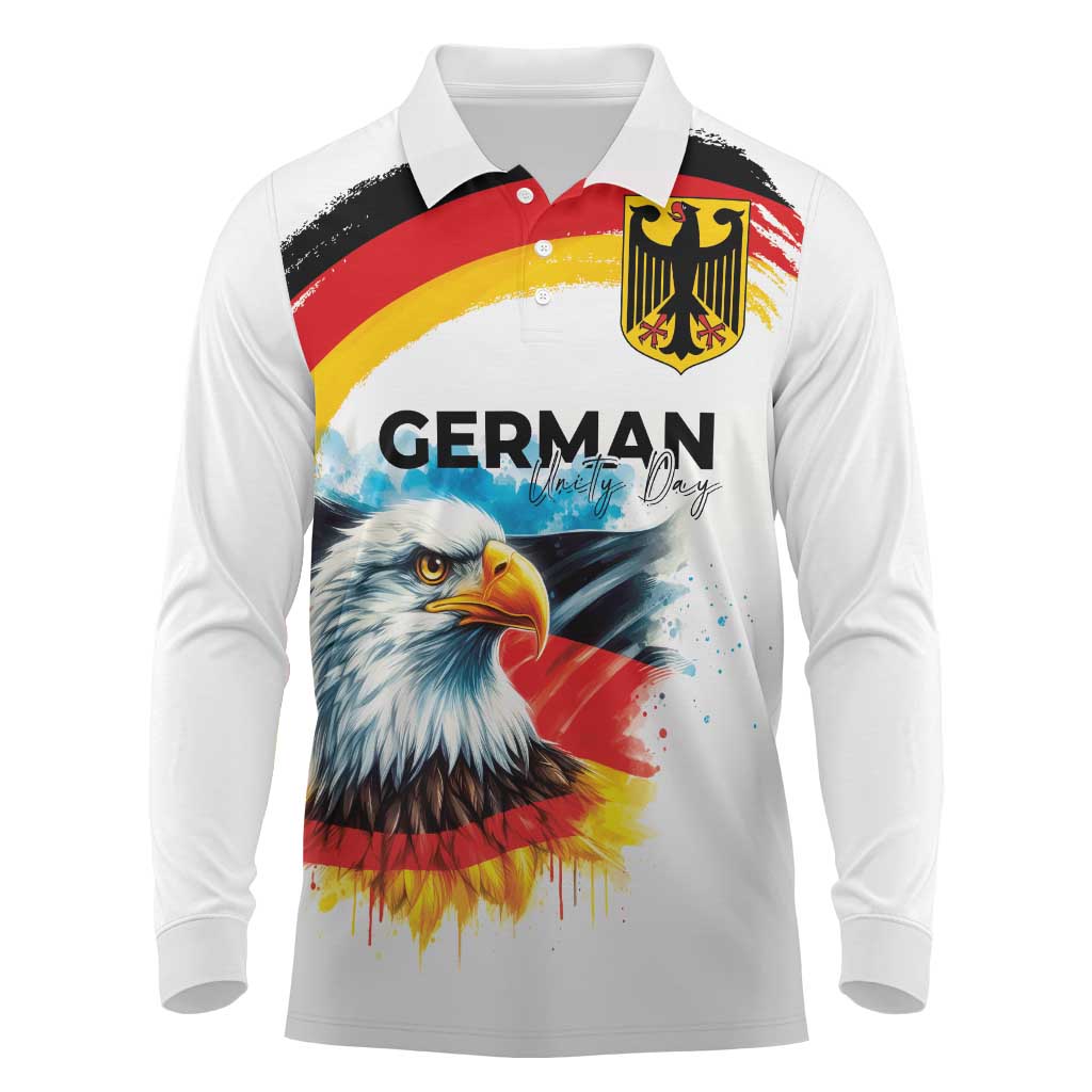 German Unity Day Long Sleeve Polo Shirt Germany Flag with Eagle Head and Emblem