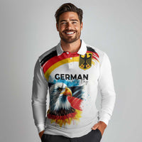 German Unity Day Long Sleeve Polo Shirt Germany Flag with Eagle Head and Emblem