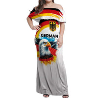German Unity Day Off Shoulder Maxi Dress Germany Flag with Eagle Head and Emblem