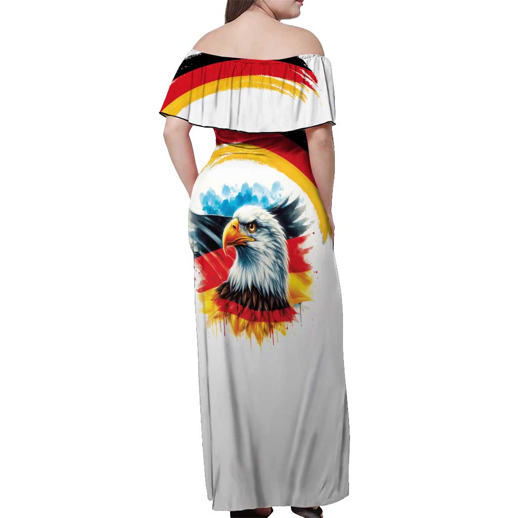 German Unity Day Off Shoulder Maxi Dress Germany Flag with Eagle Head and Emblem