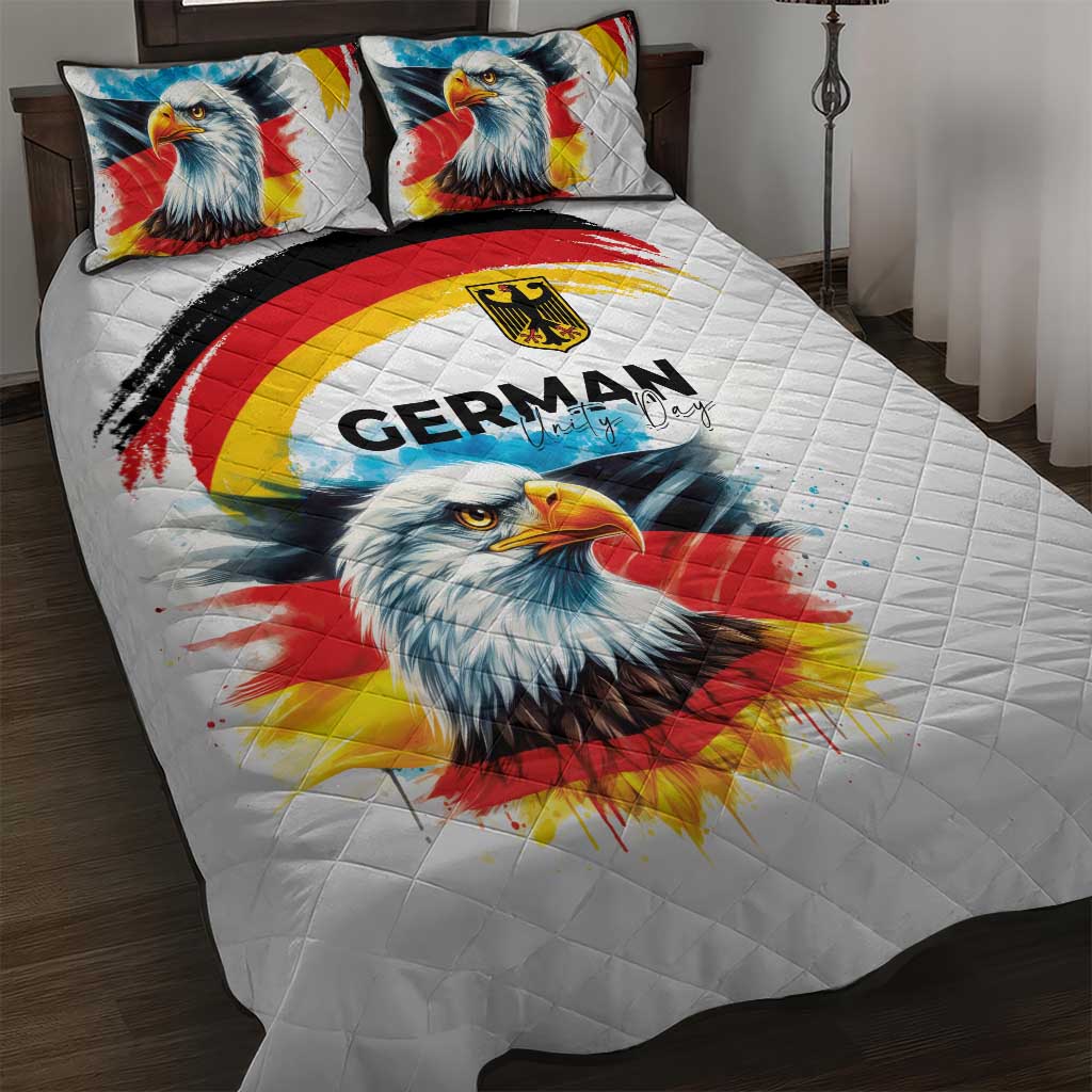 German Unity Day Quilt Bed Set Germany Flag with Eagle Head and Emblem