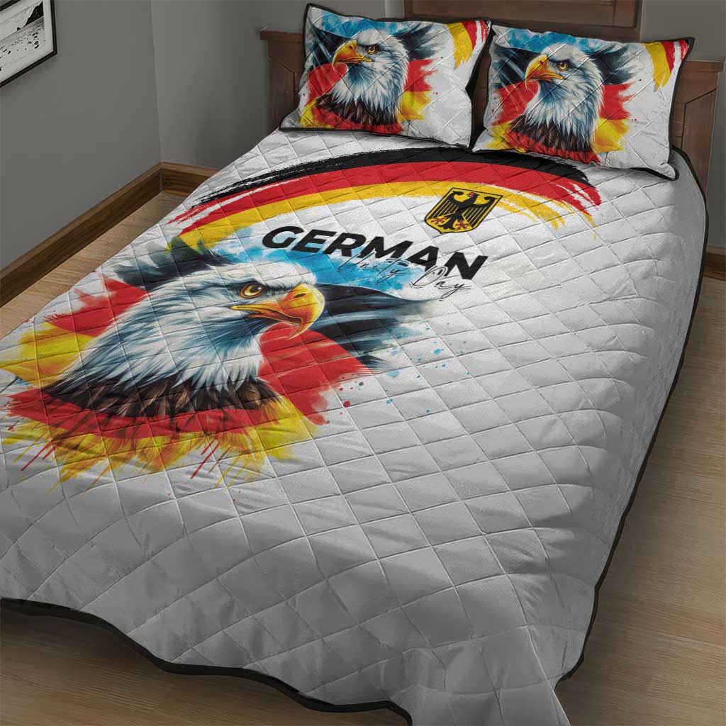 German Unity Day Quilt Bed Set Germany Flag with Eagle Head and Emblem