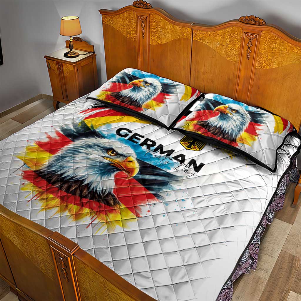 German Unity Day Quilt Bed Set Germany Flag with Eagle Head and Emblem