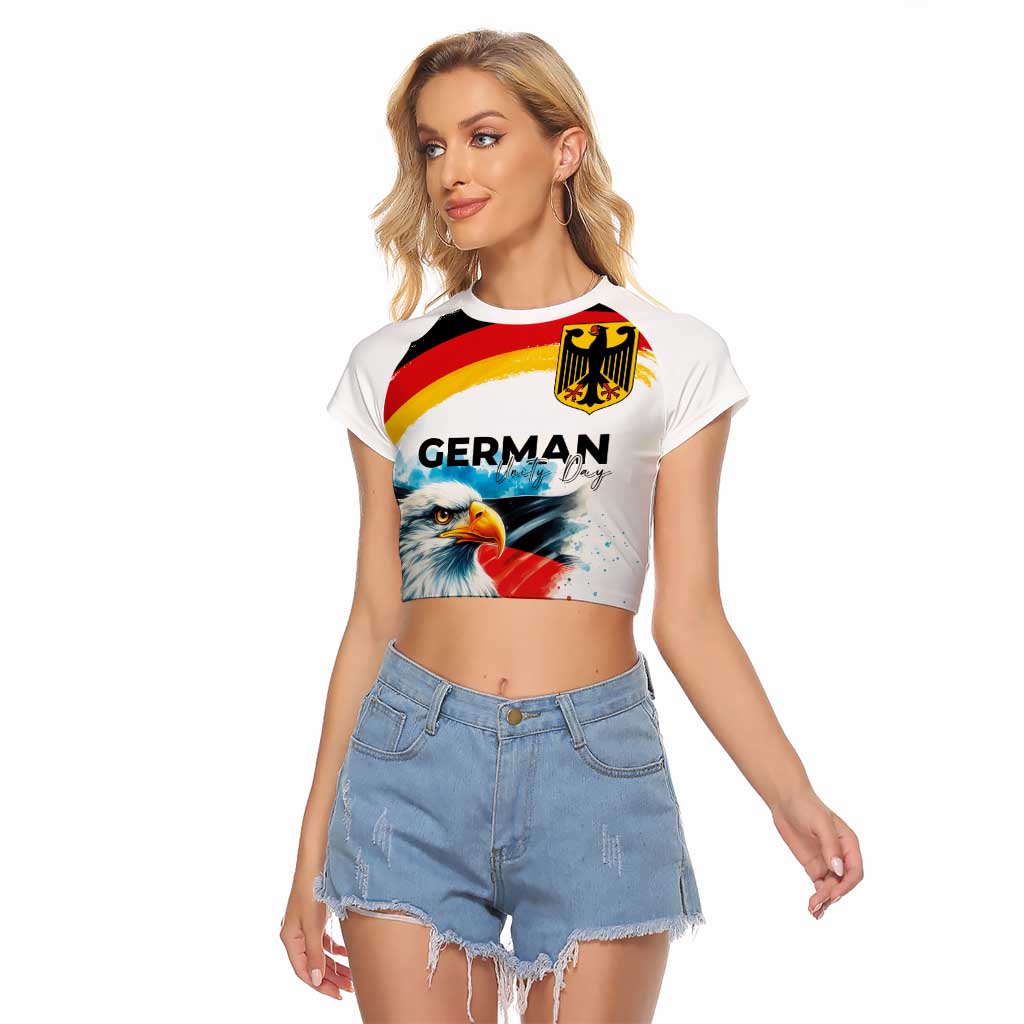 German Unity Day Raglan Cropped T Shirt Germany Flag with Eagle Head and Emblem