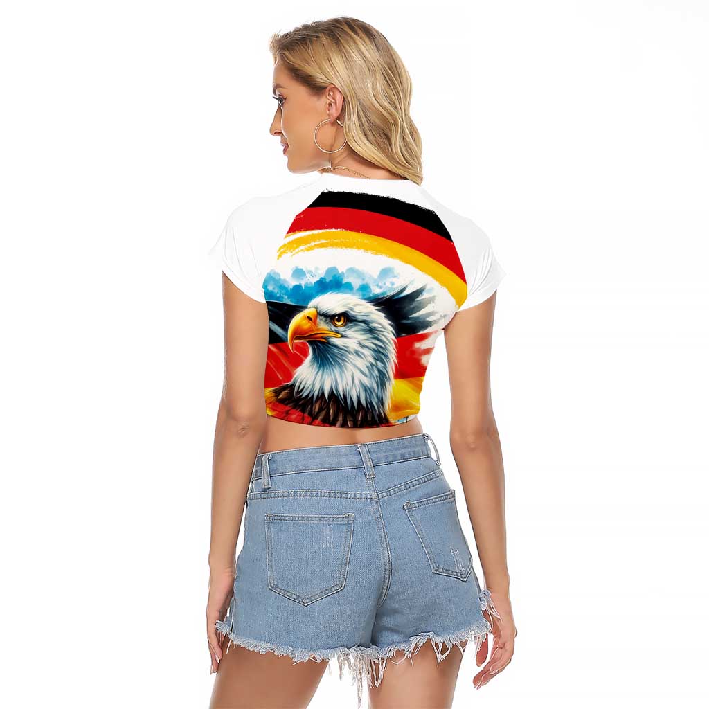 German Unity Day Raglan Cropped T Shirt Germany Flag with Eagle Head and Emblem