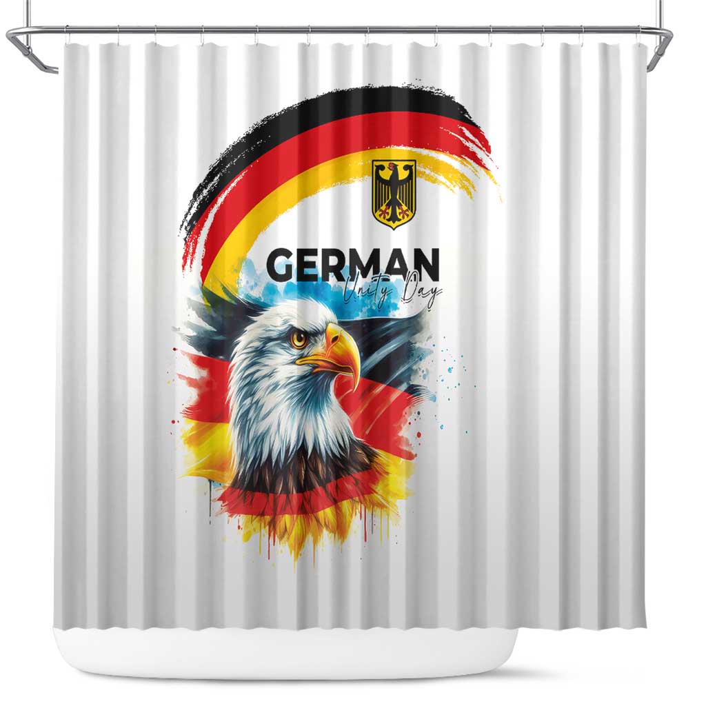 German Unity Day Shower Curtain Germany Flag with Eagle Head and Emblem