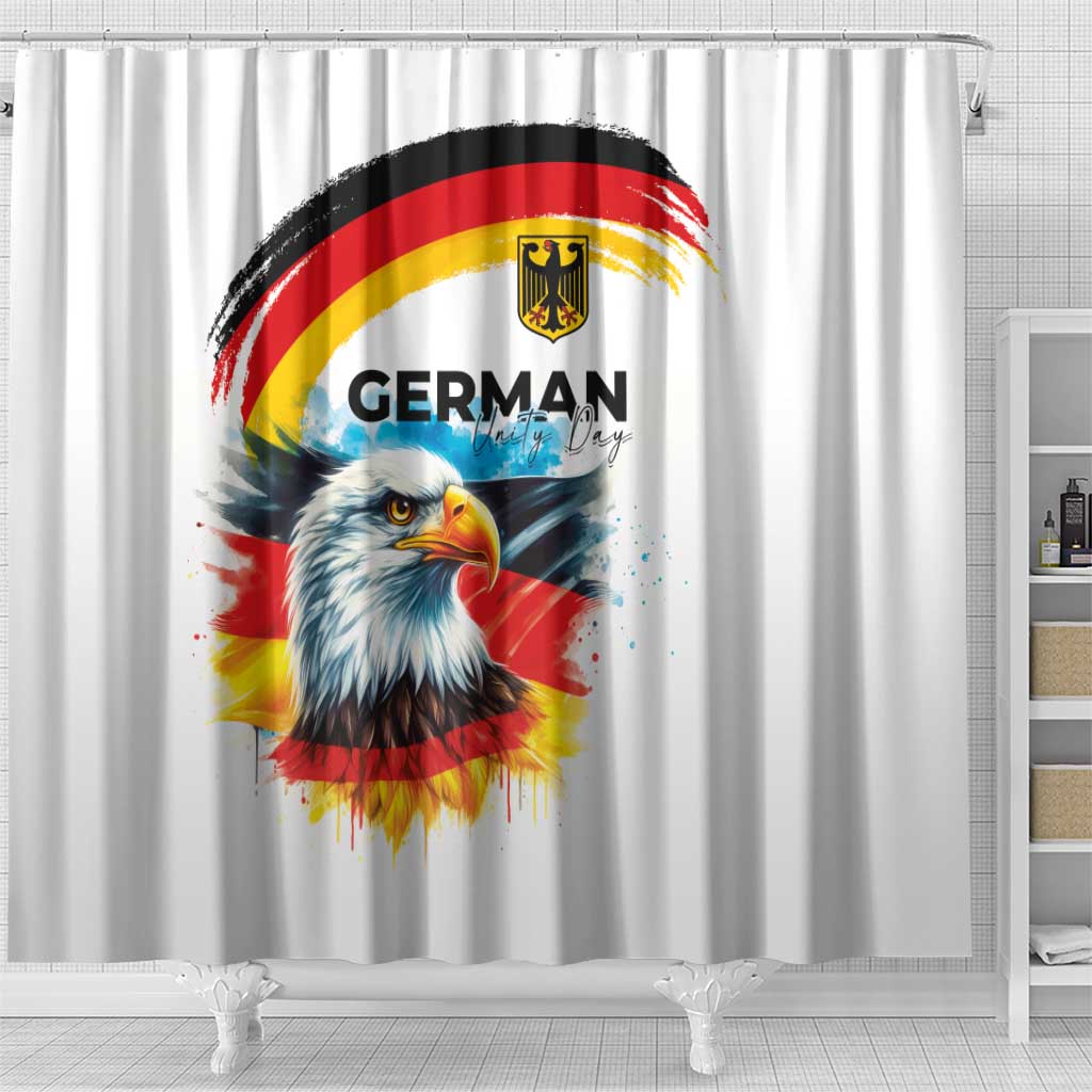 German Unity Day Shower Curtain Germany Flag with Eagle Head and Emblem