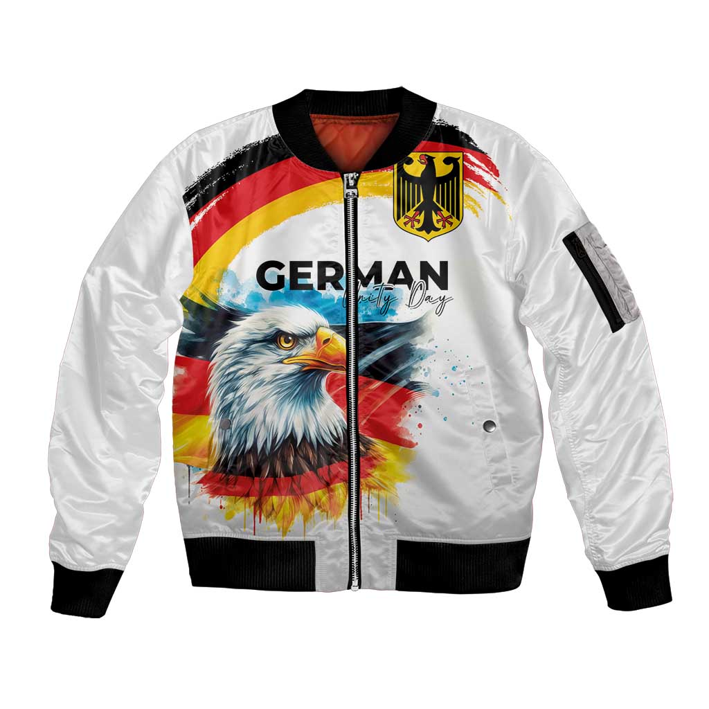 German Unity Day Sleeve Zip Bomber Jacket Germany Flag with Eagle Head and Emblem