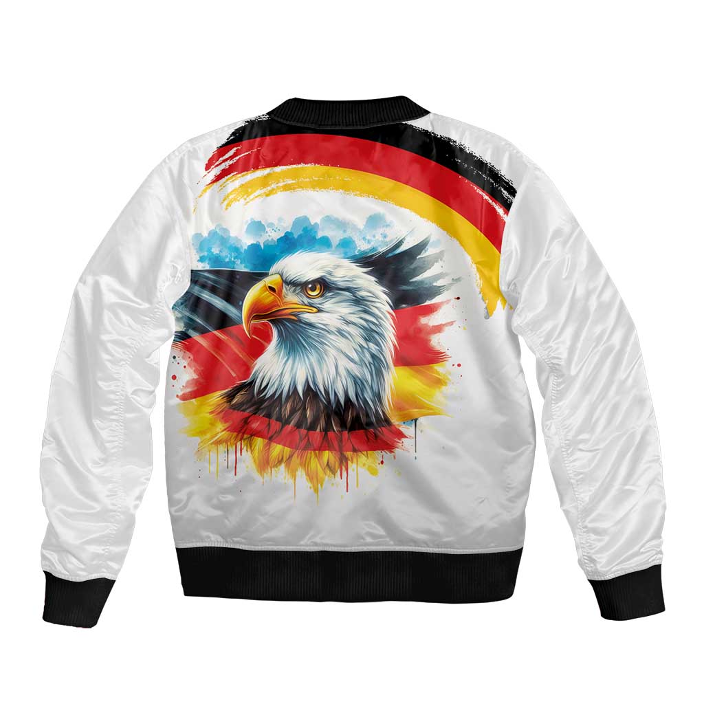 German Unity Day Sleeve Zip Bomber Jacket Germany Flag with Eagle Head and Emblem