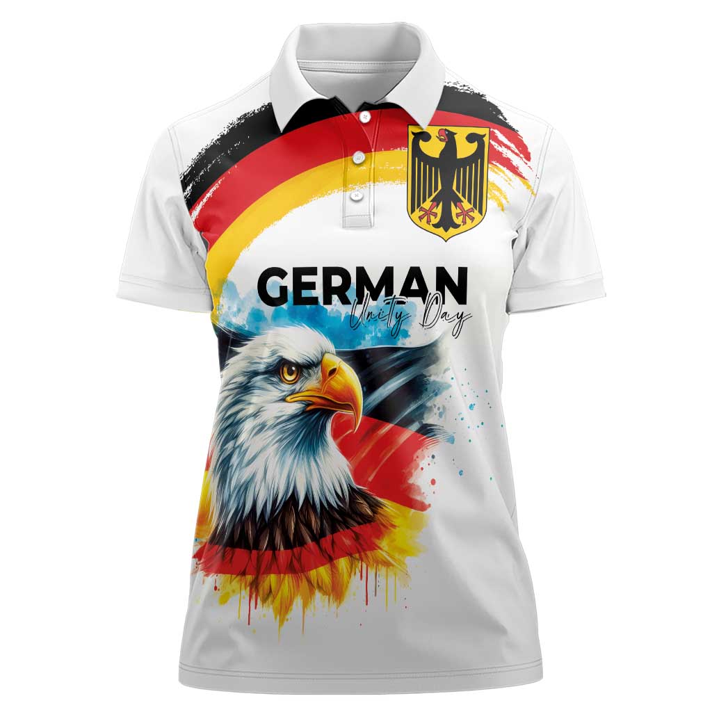 German Unity Day Women Polo Shirt Germany Flag with Eagle Head and Emblem