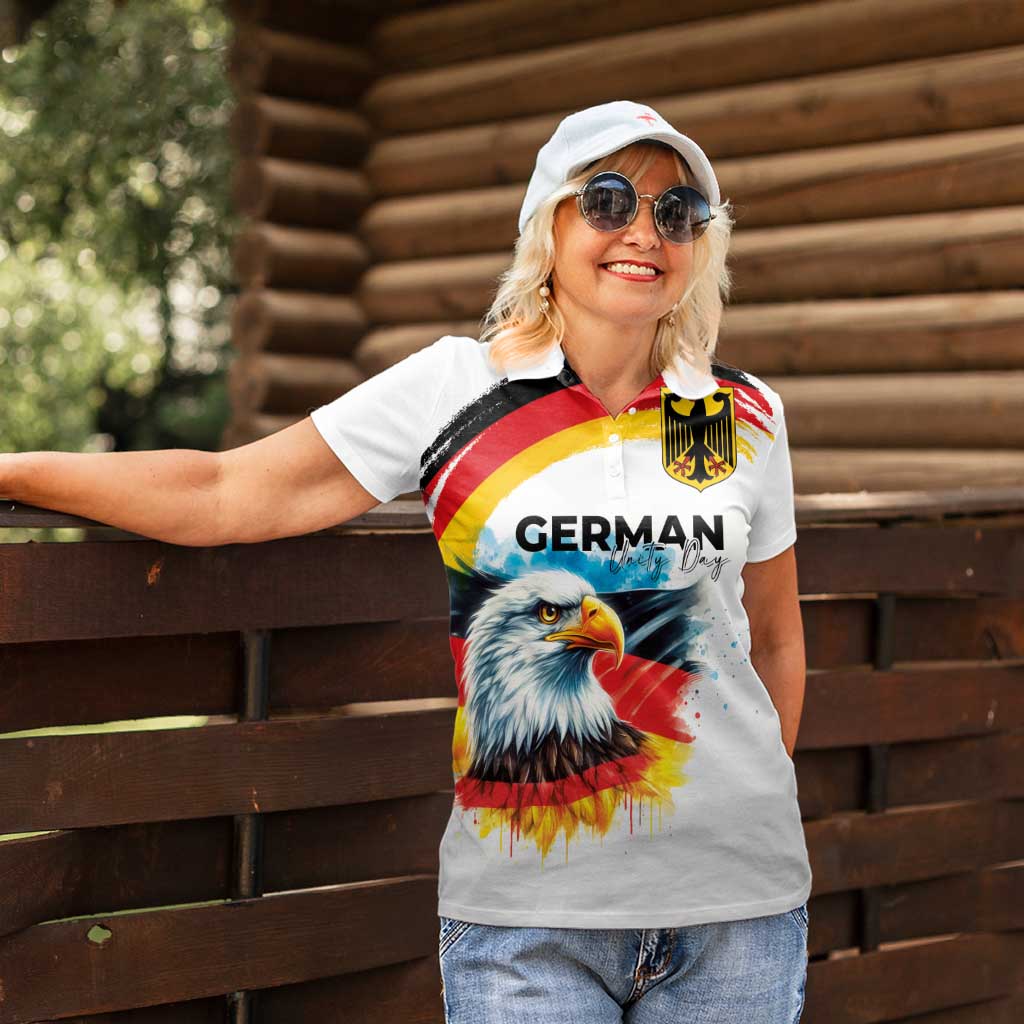German Unity Day Women Polo Shirt Germany Flag with Eagle Head and Emblem