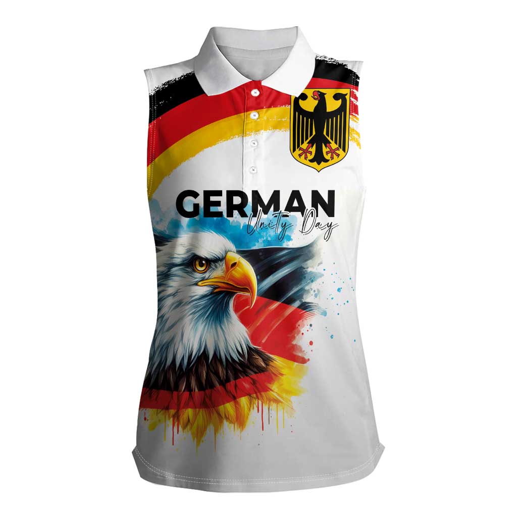 German Unity Day Women Sleeveless Polo Shirt Germany Flag with Eagle Head and Emblem