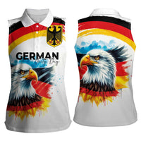German Unity Day Women Sleeveless Polo Shirt Germany Flag with Eagle Head and Emblem