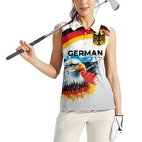 German Unity Day Women Sleeveless Polo Shirt Germany Flag with Eagle Head and Emblem